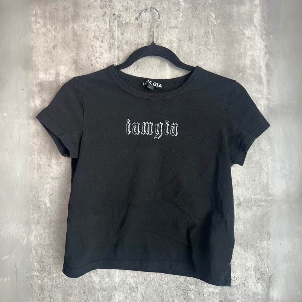 I.AM.GIA Black Logo Crop Tee
